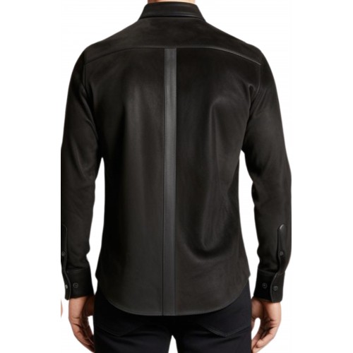 Chemise homme agneau velours noir et cuir modèle Parisse