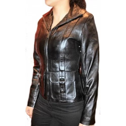 Veste en cuir d'agneau noir modèle Franza