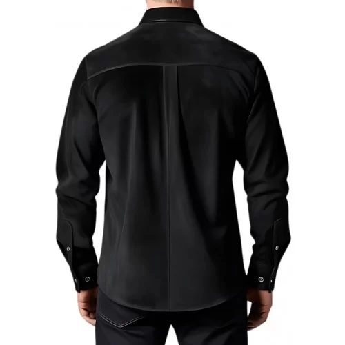 Chemise homme agneau velours noir avec poches en cuir modèle Gaspard