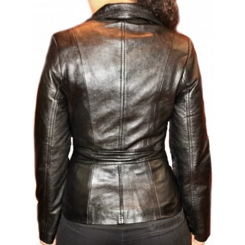 Veste en cuir d'agneau noir modèle Franza