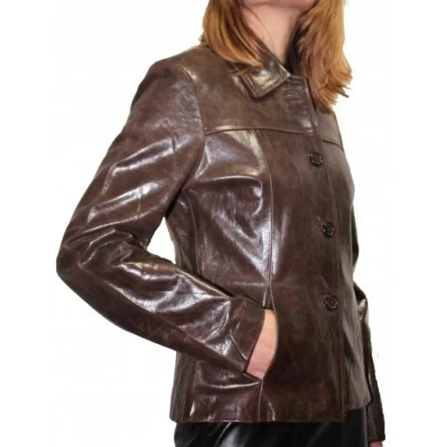 Veste en cuir de vachette vintage marron modèle Fridya