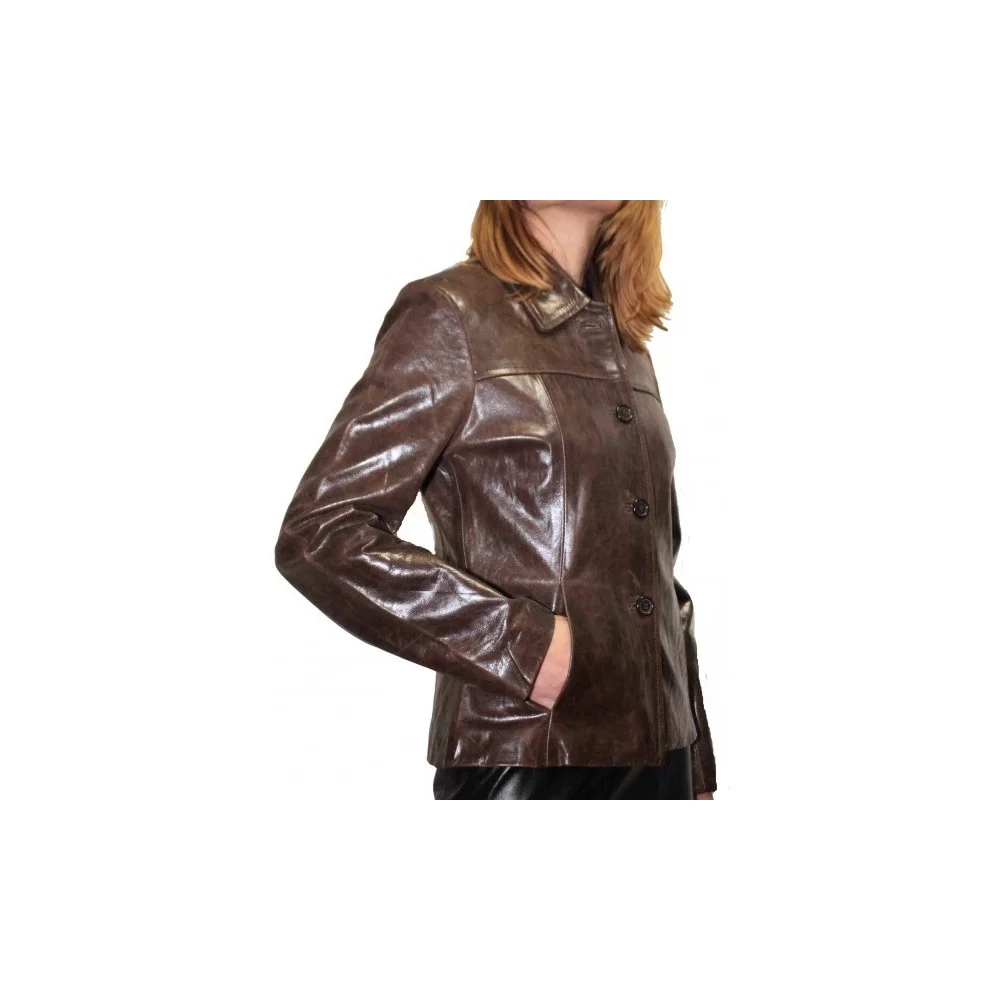 Veste en cuir de vachette vintage marron modèle Fridya