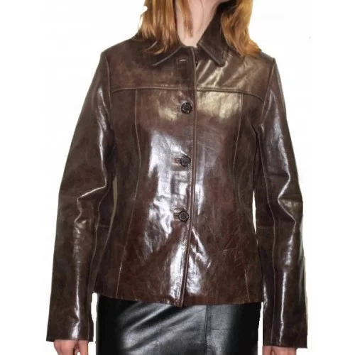 Veste en cuir de vachette vintage marron modèle Fridya