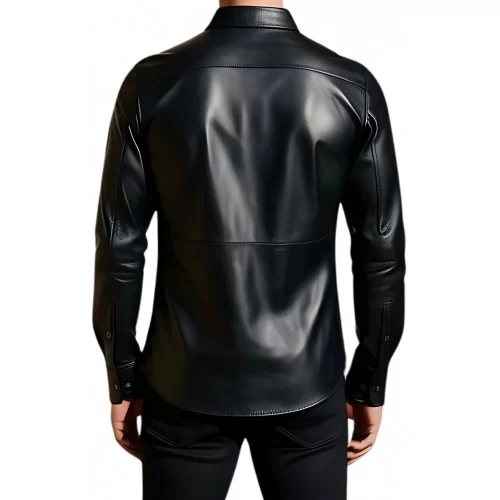 Chemise cuir agneau couleur noir fermée par boutons modèle Paolo