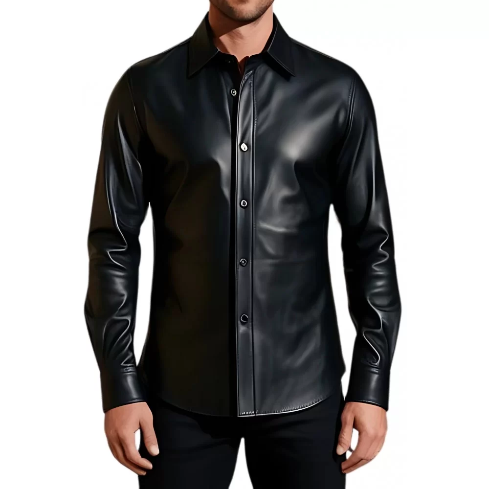 Chemise cuir agneau couleur noir fermée par boutons modèle Paolo