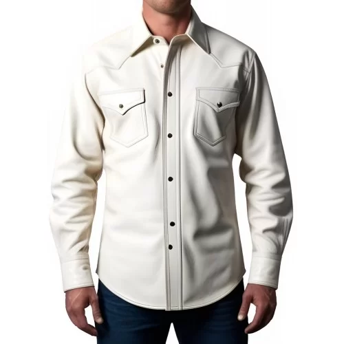 Chemise en cuir agneau blanc type western fermeture par boutons modèle Jameson