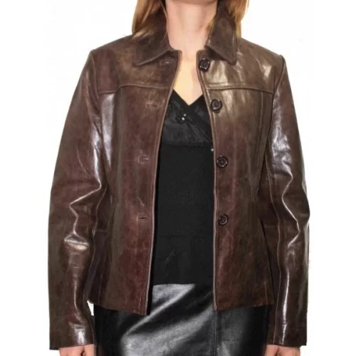 Veste en cuir de vachette vintage marron modèle Fridya