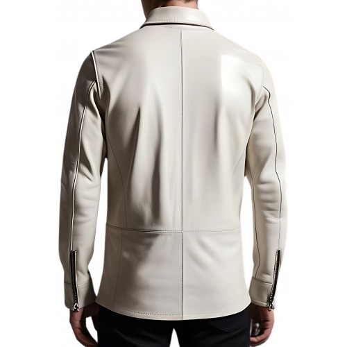 Chemise en cuir agneau blanc type western fermeture par boutons modèle Jameson