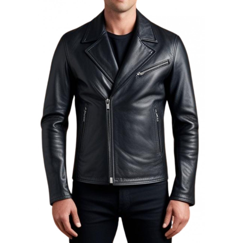 Blouson Perfecto cuir homme agneau noir modèle Romane
