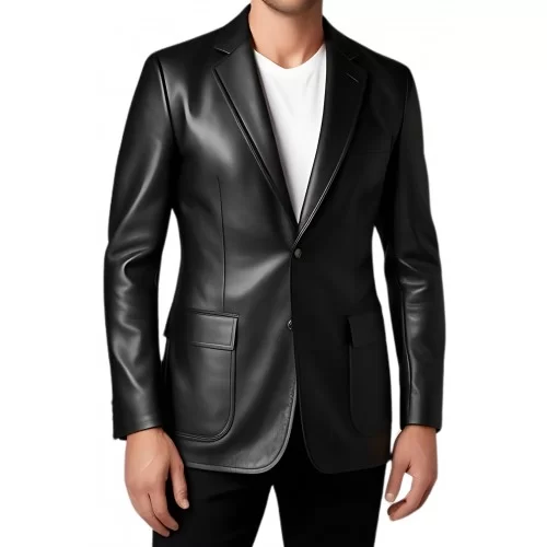 Veste blazer cuir homme 2 boutons avec fente au dos agneau modèle Carlotia