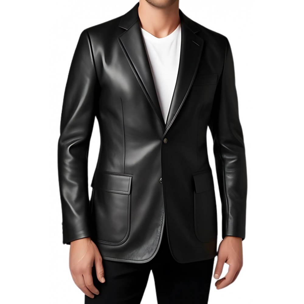 Veste blazer cuir homme 2 boutons avec fente au dos agneau modèle Carlotia