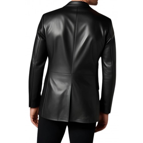 Veste blazer cuir homme 2 boutons avec fente au dos agneau modèle Carlotia