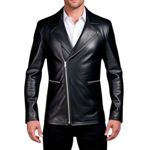 Veste cuir homme fermeture par zip avec fente au dos agneau noir modèle Danily