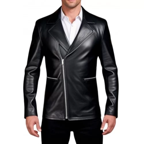 Veste cuir homme fermeture par zip avec fente au dos agneau noir modèle Danily