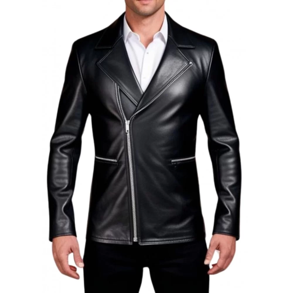 Veste cuir homme fermeture par zip avec fente au dos agneau noir modèle Danily