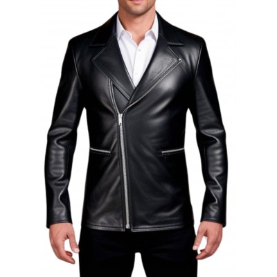 Veste cuir homme fermeture par zip avec fente au dos agneau noir modèle Danily