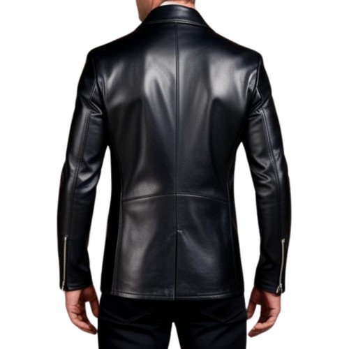 Veste cuir homme fermeture par zip avec fente au dos agneau noir modèle Danily