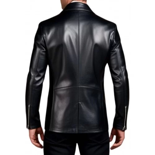 Veste cuir homme fermeture par zip avec fente au dos agneau noir modèle Danily