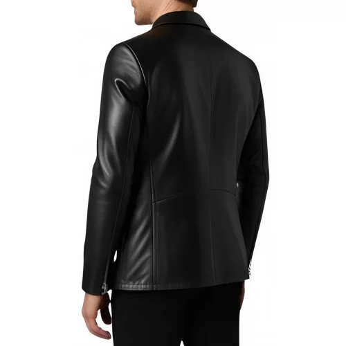 Blazer cuir agneau homme 2 boutons zip aux poches modèle Falone