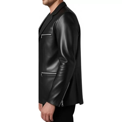 Blazer cuir agneau homme 2 boutons zip aux poches modèle Falone