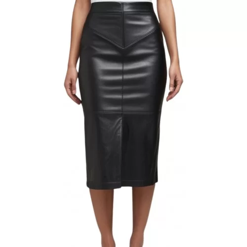 Jupe longue en cuir d'agneau noir serrée modèle Corlina