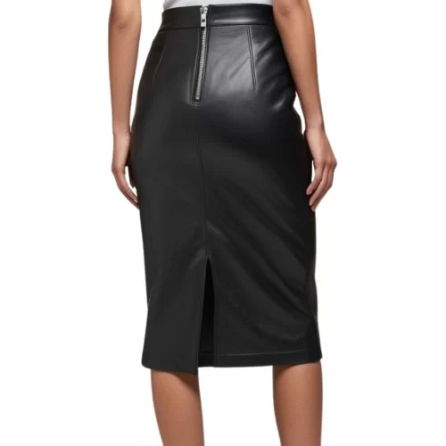 Jupe longue en cuir d'agneau noir serrée modèle Corlina