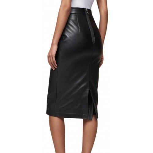 Jupe longue en cuir d'agneau noir serrée modèle Corlina