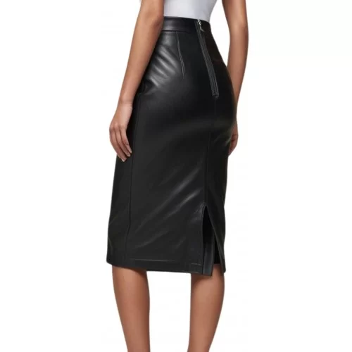 Jupe longue en cuir d'agneau noir serrée modèle Corlina