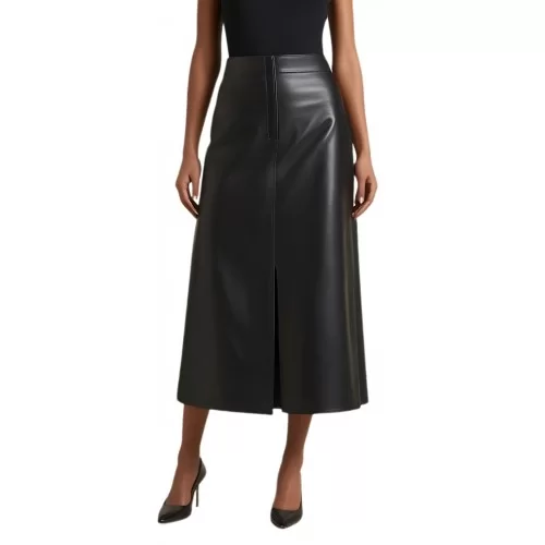 Jupe cuir longue agneau noir modèle Animare