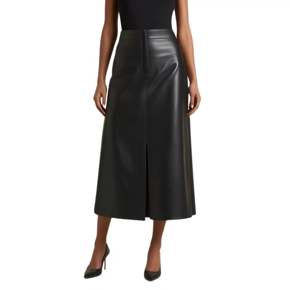 Jupe cuir longue agneau noir modèle Animare