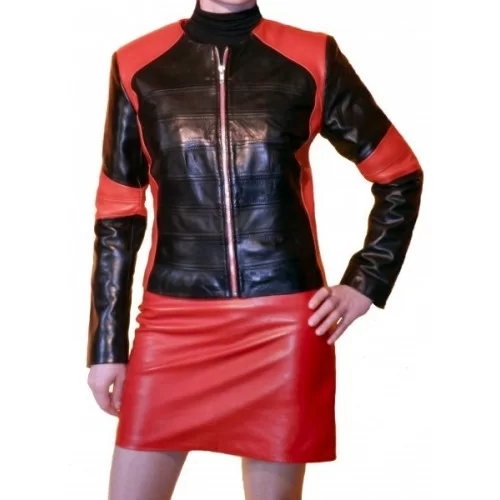 Blouson cuir femme bicolore agneaux plongé rouge et noir modèle Janic
