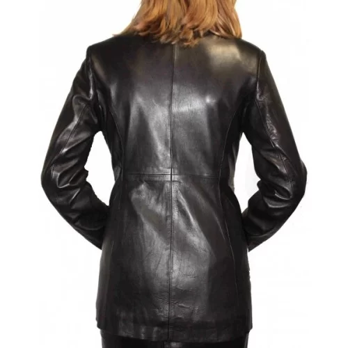 Veste en cuir d'agneau noir col lapin amovible modèle Elodie