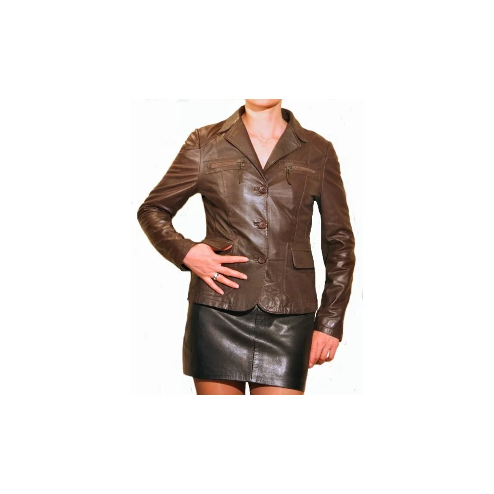 Veste en cuir d'agneau marron modèle Dora