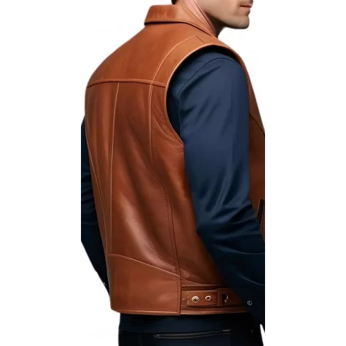 Gilet cuir homme en veau lisse marron style perfecto modèle Yalo