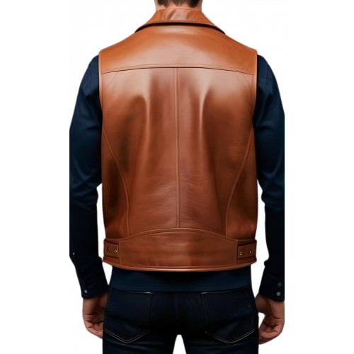 Gilet cuir homme en veau lisse marron style perfecto modèle Yalo