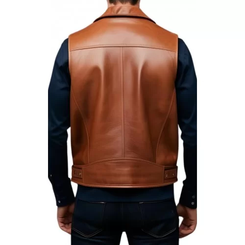 Gilet cuir homme en veau lisse marron style perfecto modèle Yalo