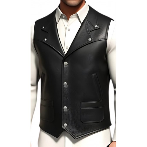 Gilet cuir homme en vachette noire modèle Bronale