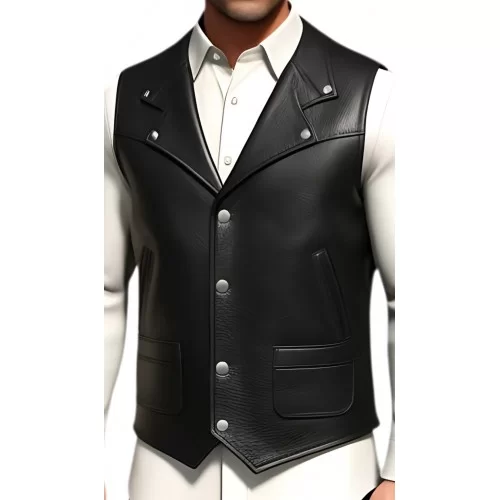 Gilet cuir homme en vachette noire modèle Bronale