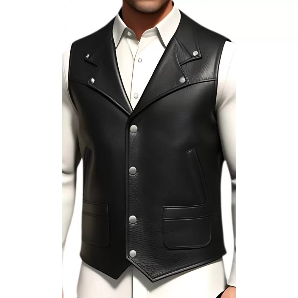 Gilet cuir homme en vachette noire modèle Bronale