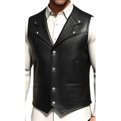 Gilet cuir homme en vachette noire modèle Bronale