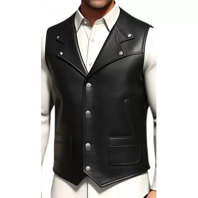 Gilet cuir homme en vachette noire modèle Bronale