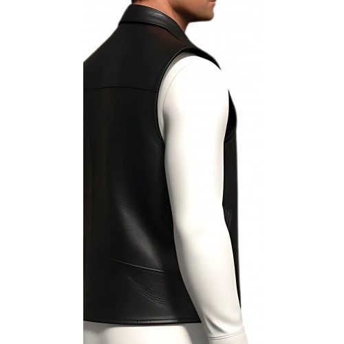 Gilet cuir homme en vachette noire modèle Bronale