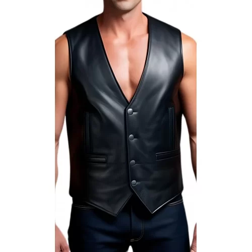 Gilet cuir homme agneau noir dos cuir modèle Amione
