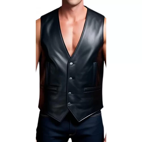 Gilet cuir homme agneau noir dos cuir modèle Amione