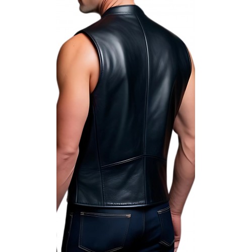 Gilet cuir homme agneau noir dos cuir modèle Amione