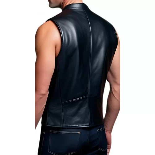 Gilet cuir homme agneau noir dos cuir modèle Amione