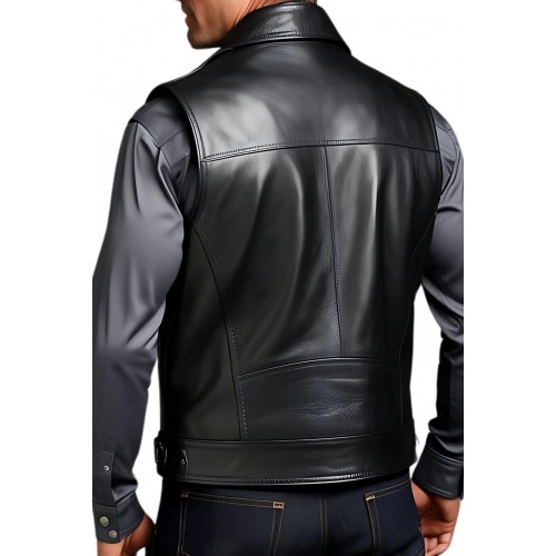 Gilet cuir homme type oefecto en vachette lisse noir style modèle Banilo