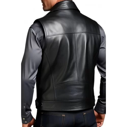 Gilet cuir homme type oefecto en vachette lisse noir style modèle Banilo