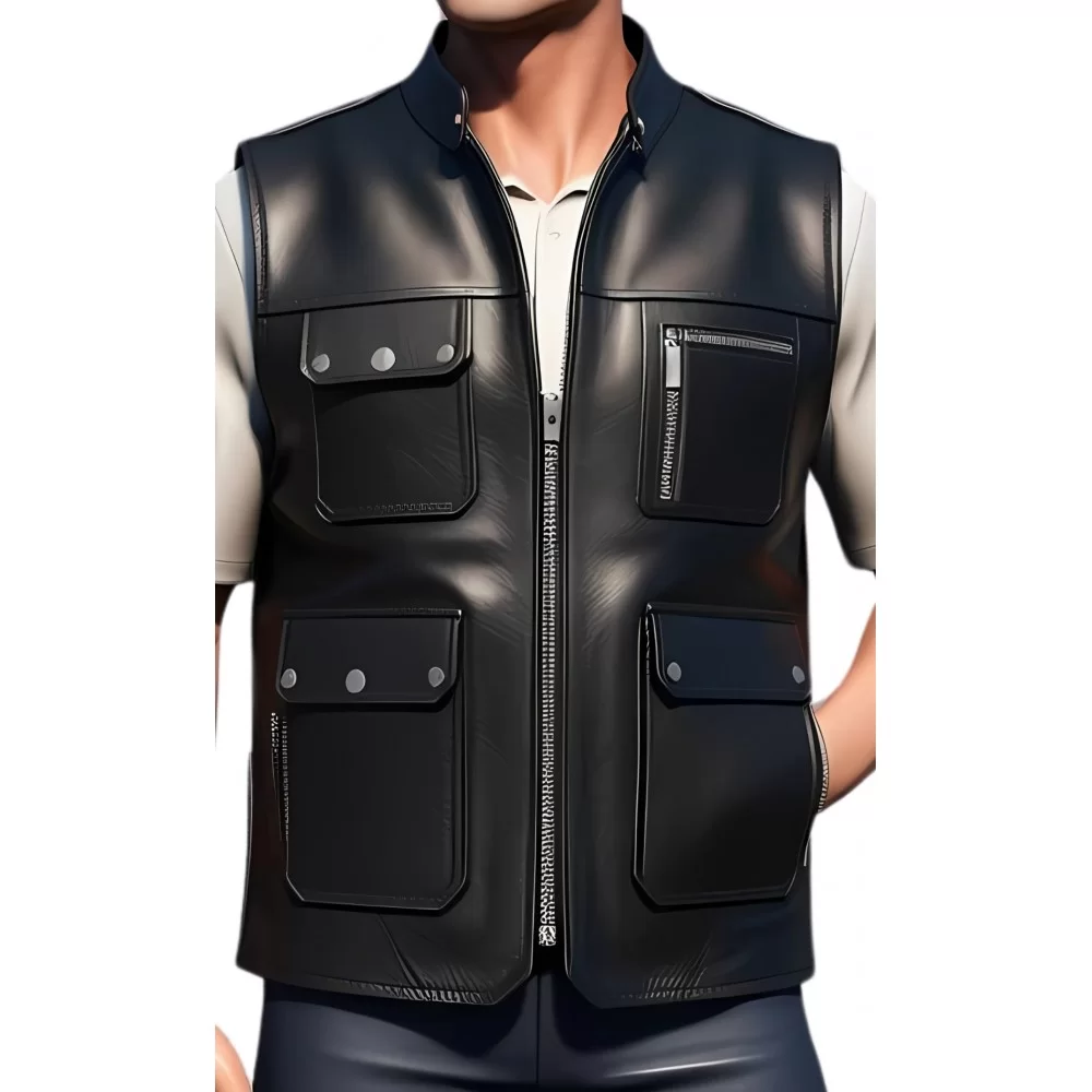 Gilet cuir reporteur homme en veau lisse noir modèle Globeur