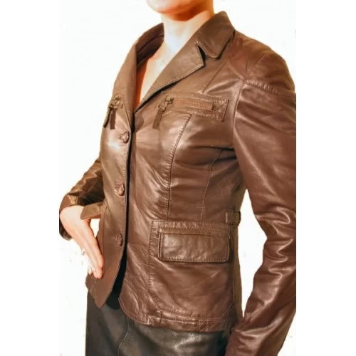 Veste en cuir d'agneau marron modèle Dora